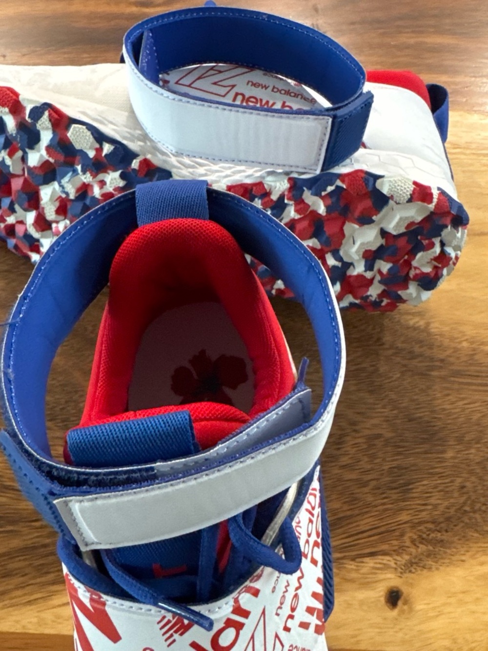 New Balance White, Red & Blue Logo Strap Sneakers - Picture 6 of 7
